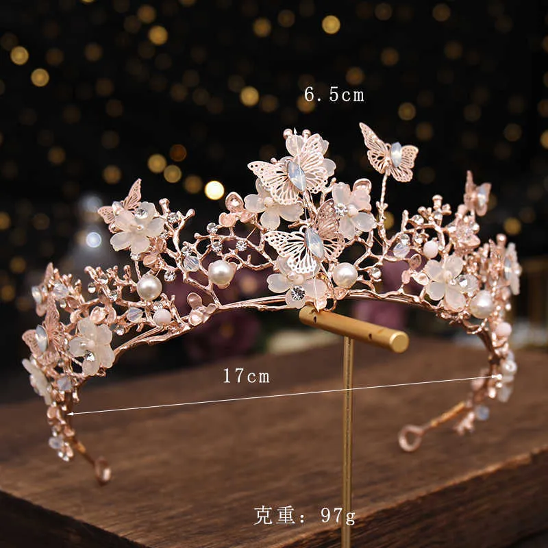 Coroa de noiva Barroca Pearl e Tiara Butterfly Hairband Hair Hair Accessories Princess Bride Tiaras 2110205260352