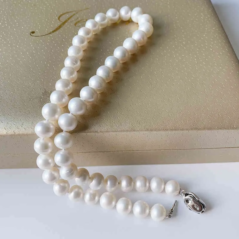 Collier blanc 10-11mm bijoux en perles d'eau douce naturelles 925 colliers en argent Sterling colliers pour femmes cadeau de mode