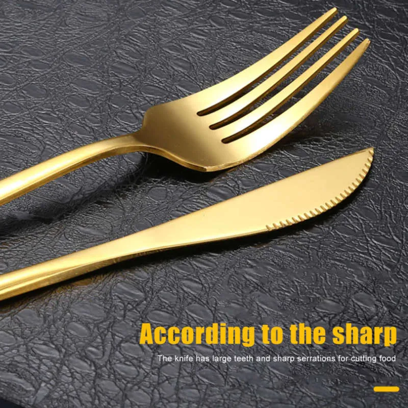24 قطع الذهب عشاء المقاوم للصدأ أدوات المائدة مجموعة سكين شوكة ملعقة الغربية الفضائيات أدوات السكاكين المطبخ مجموعات 210928