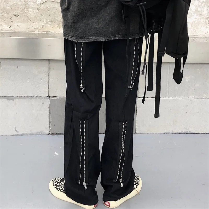 Korobov femmes surdimensionné pantalons longs Streetwear fausse fermeture éclair Patchwork Harajuku femme pantalon haute rue croix pantalon 79453 210430