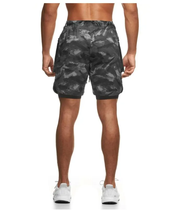 Camouflage double deck shorts breathable black white basketball moisture wicking fashion mens outdoor sports leisure running fitness table tennis badminton 3UQA