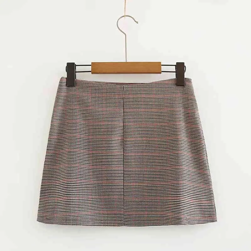 Mini jupe à carreaux pour femmes avec deux petites fentes avant coupées Cara Summer Beach Vintage Chic Retro Spring Short 210415