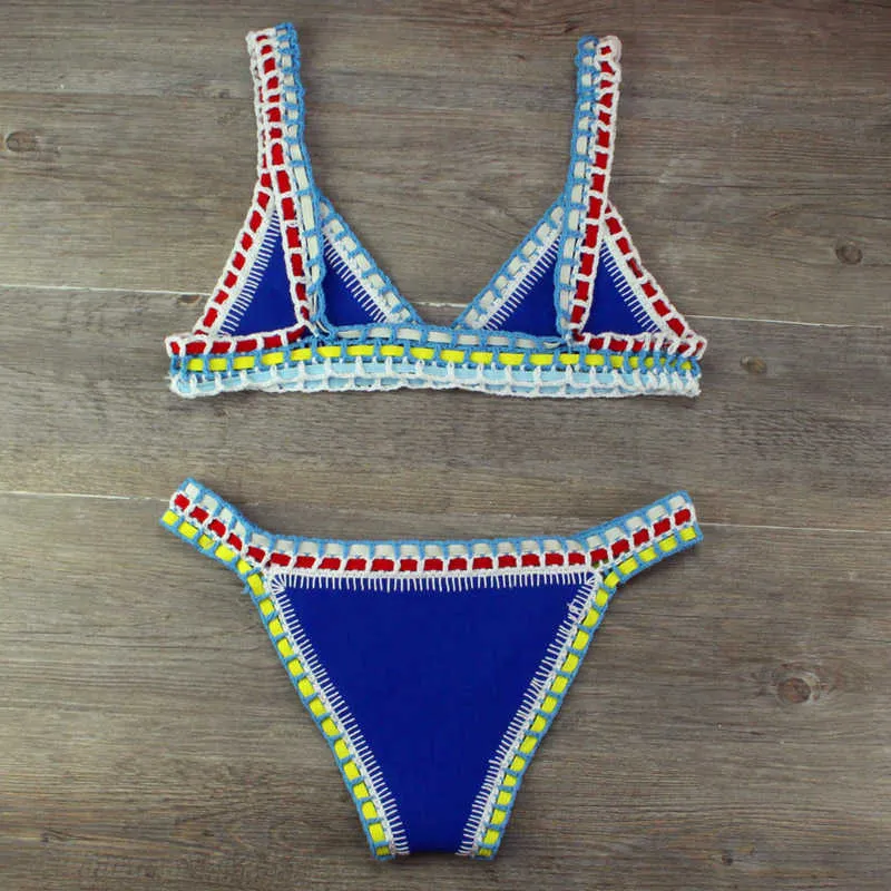 2021 seksowne bikini stroje kąpielowe kobiety strój kąpielowy ręcznie szydełkowane Bikini Set strój kąpielowy kobiet Halter Biquini Monokini bikini Y0820