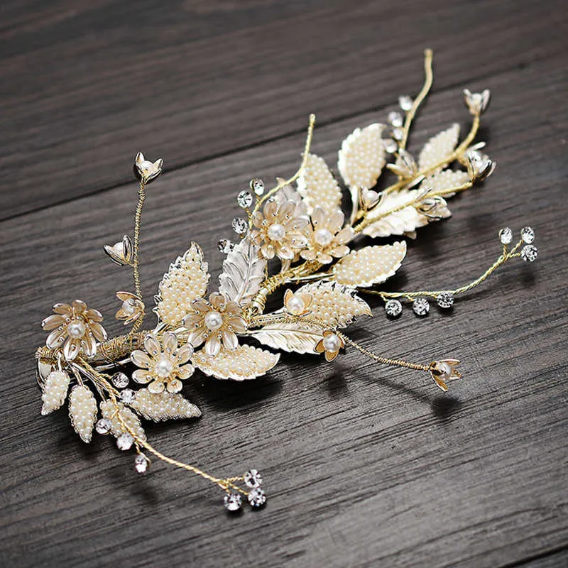 Fermagli capelli con fiore foglia di perle accessori da donna Gioielli capelli da sposa da sposa Color oro Copricapo da sposa damigella d'onore X0625