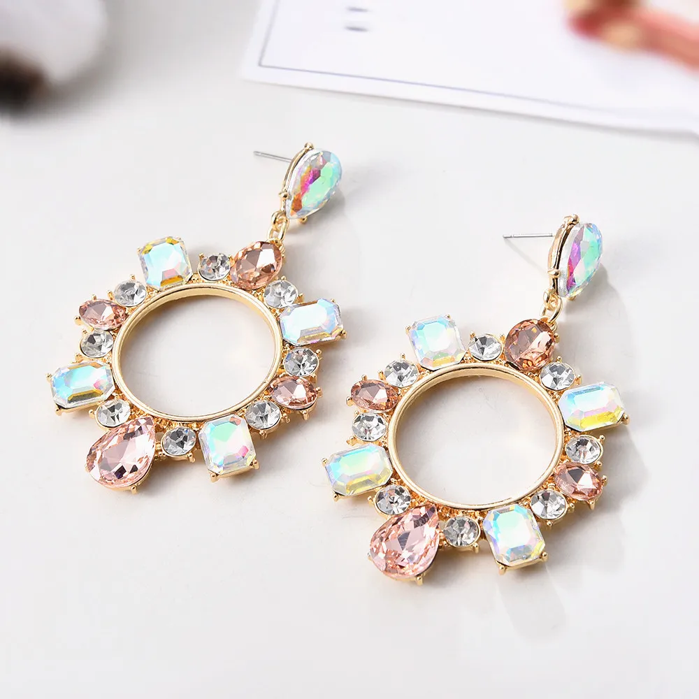 Iced Out Drop Stud Earrings Jewerly Women Round Circle Dangles Fashion Designer Bling Crystal Rhinestone Wedding Party Statement C291i