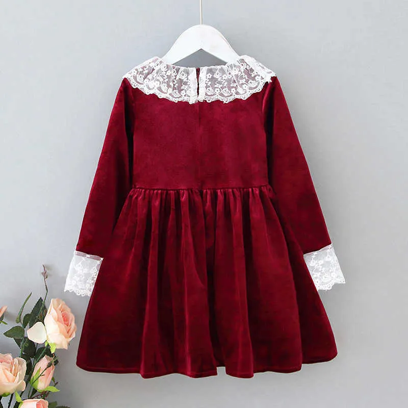 Girls Dress Brand European American Children'S Clothing Gold Velvet Baby Girl Western Lace Princess 210611