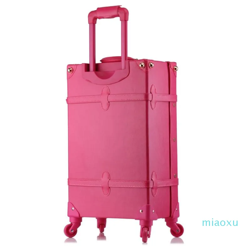 Malas 20/24/26 polegadas Rolando bagagem conjunto mulheres mala sobre rodas pu couro rosa moda retro trole cabine com roda girls300j
