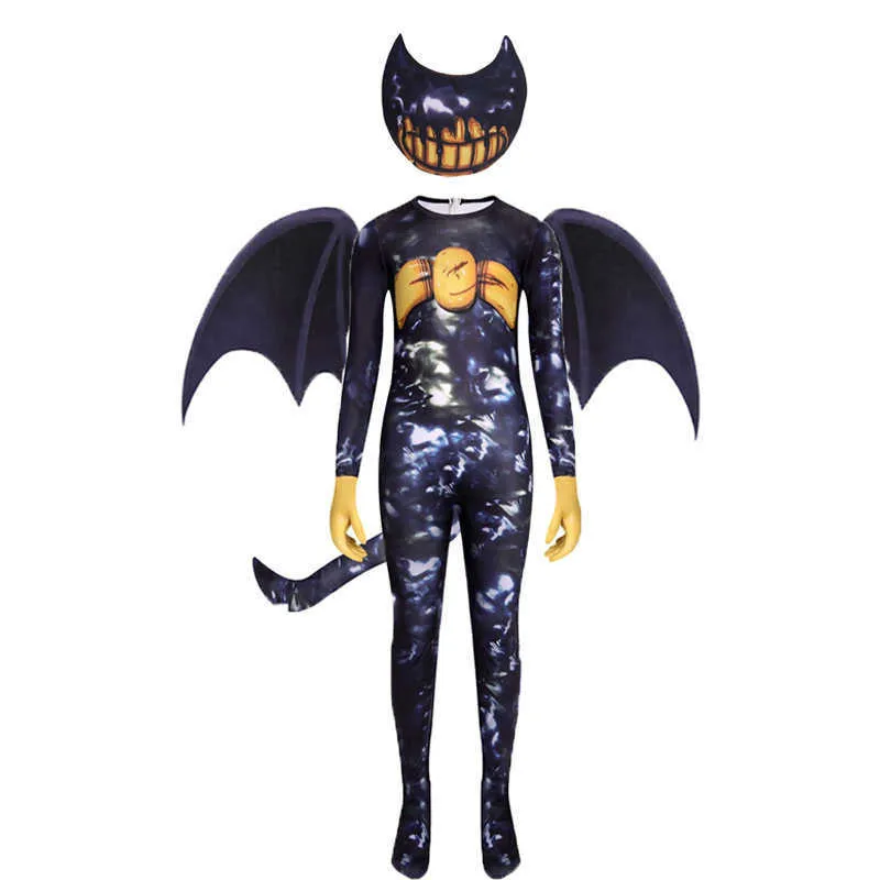 Kids Halloween Costumes Anime Bendy the ink machines Cosplay Boys Girls Bodysuit+wing Cartoon Disfraces Carnival Party Clothing G0925