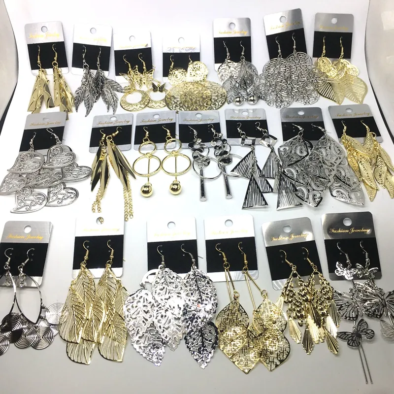 Ensemble de es de boucles d'oreilles pendantes pour femmes, en argent plaqué or, crochet, bijoux à la mode, cadeaux de fête de mariage, mélange 2262