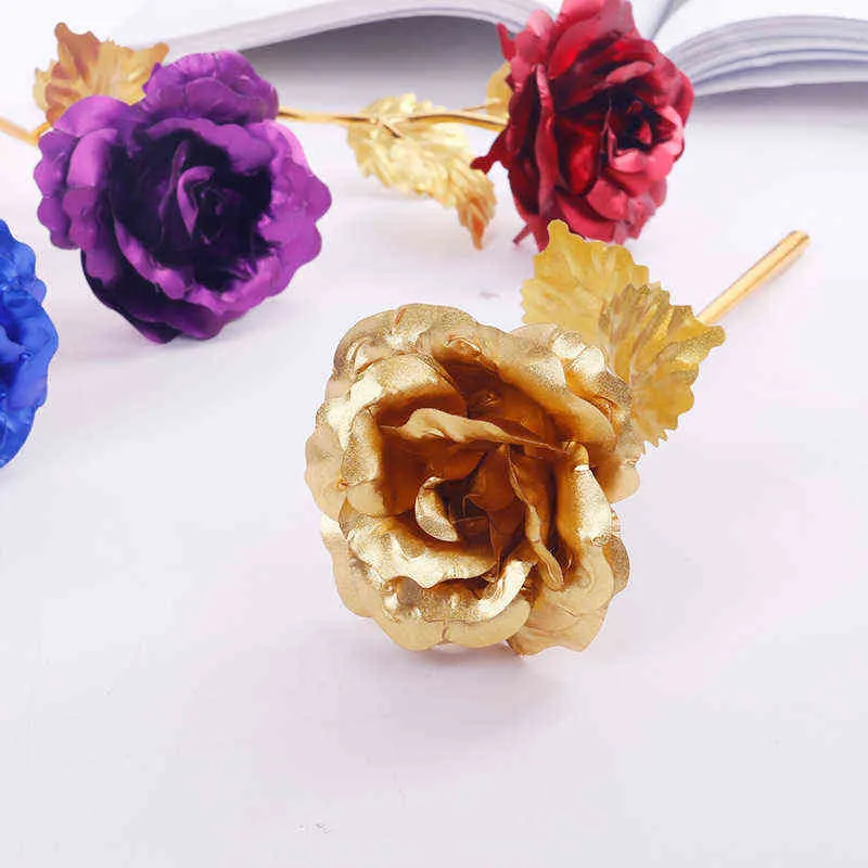 Rose trempée en or 24 carats, fausses fleurs artificielles, Rose éternelle avec support, amour éternel, décoration de mariage, de saint-valentin, meilleur cadeau