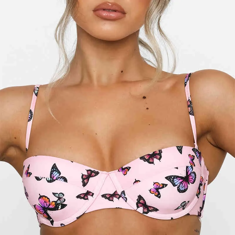 Push up bikini vlinder bandeau badpak vrouwen hoge snij badmode vrouwelijke sexy badpak strand slijtage zwemmen zomer 210520