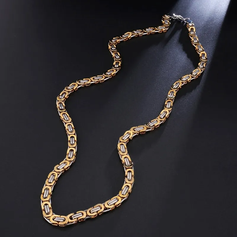 الذهب الفضة البيزنطي قلادة مسطحة الفولاذ المقاوم للصدأ سلسلة رابط للرجال طول المجوهرات 22 '' عرض 6 مم 274C