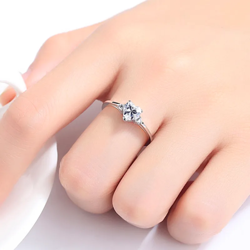 Coração simples Solitaire Anel 925 Prata esterlina Presente de casamento amor para sempre anéis de noivado para mulheres jóias finas jz006