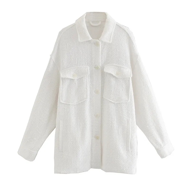 BLSQR chaqueta blanca para mujer ropa de otoño Casual chaquetas de Tweed de un solo pecho Femme Veste 210430