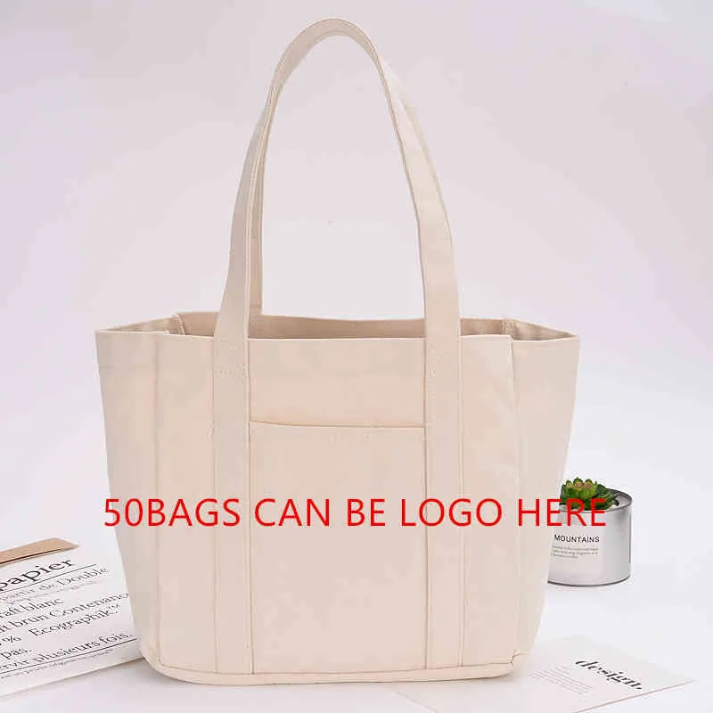 New ECO Canvas Tote White Handbags Tote bags Reusable Cotton grocery High capacity Shopping Bag 210315225N