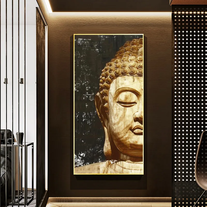 Väggdekoracion Buddha huvud affisch canvas målning svart och vit guld väggkonst bilder för vardagsrumsaffischer och tryck