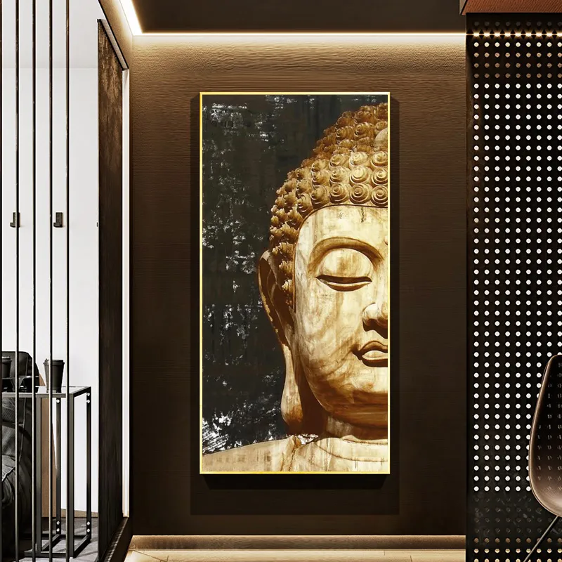 Wanddekoration, Buddha-Kopf-Poster, Leinwandgemälde, Schwarz-Weiß-Gold, Wandkunst, Bilder für Wohnzimmer, Poster und Drucke