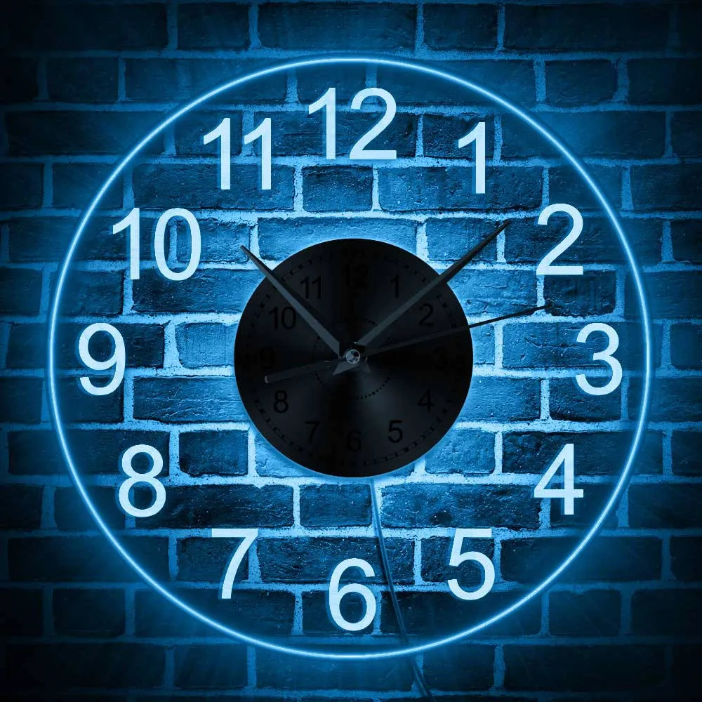 Chiffres arabes LED Horloge murale lumineuse Vintage décoratif acrylique rond mur suspendu montre décor à la maison veilleuse Horologe 210401