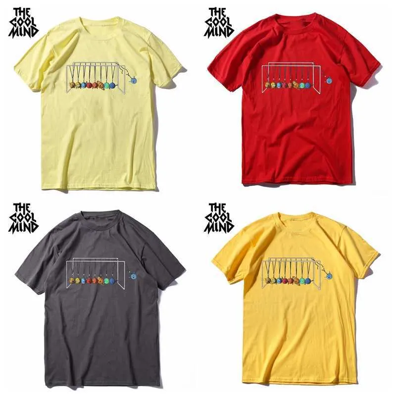 Coolmind 100％コットン半袖スペース面白い男性Tシャツカジュアルクールな夏男性OネックルーズS 210629