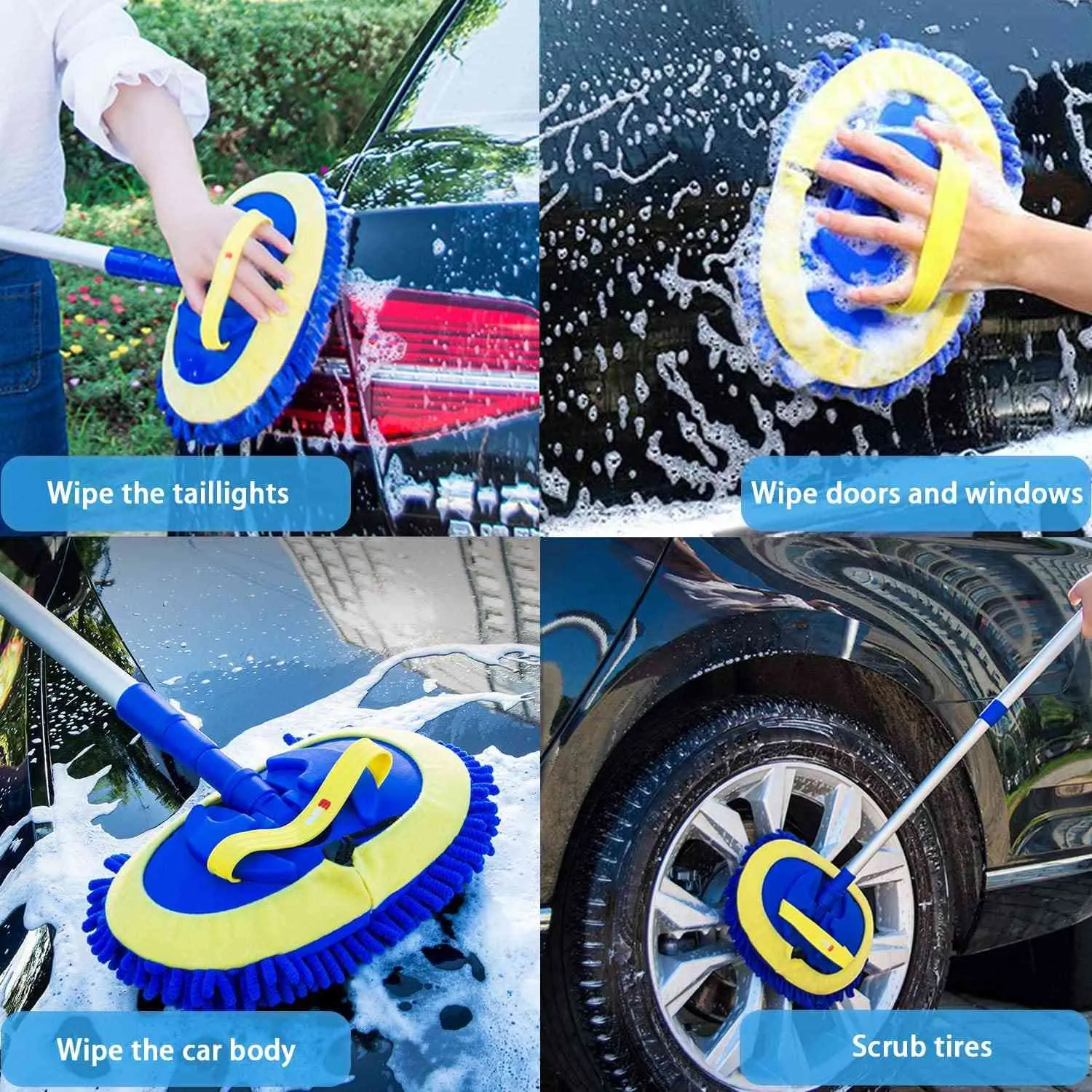 Car Wash Mop Brush 45" Long Aluminum Alloy With Extendable Handle Super absorbent For Window Squeegee Wiper Washing Tool