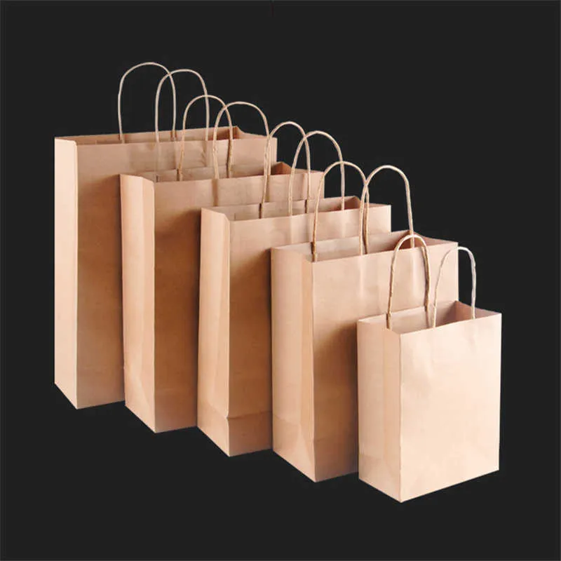 Bolsa de papel Kraft con asas Color de madera Embalaje Bolsas de regalo para tienda Ropa Boda Suministros de fiesta de Navidad Bolsos Y0606