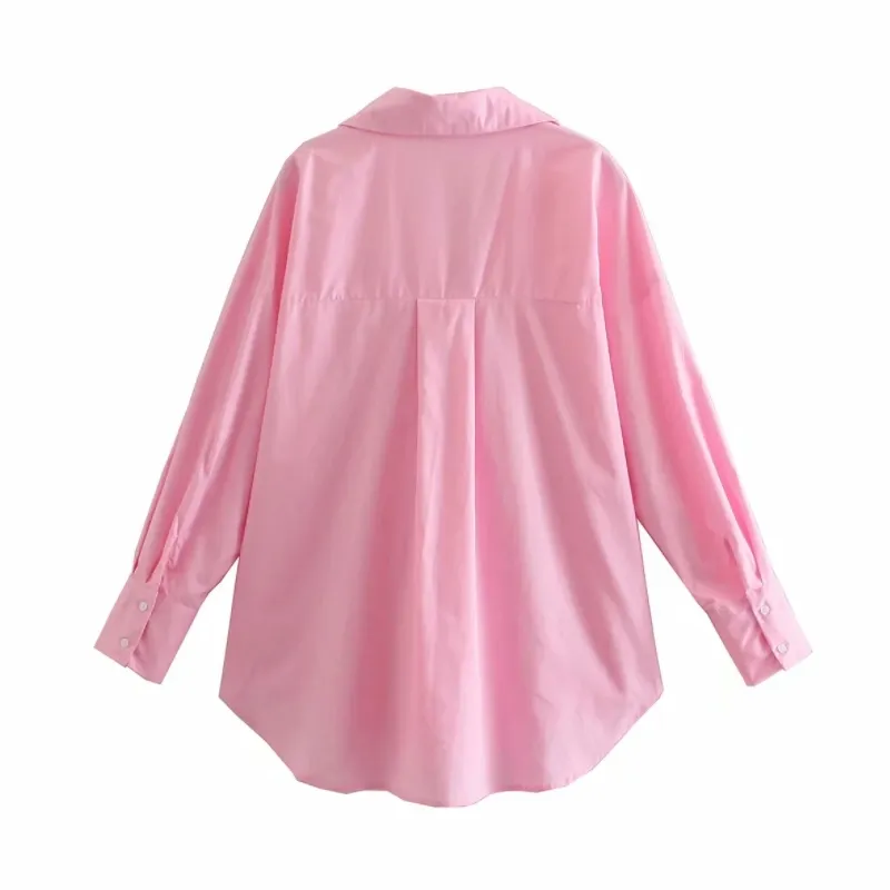 Sommer Frauen Rosa Popeline Einfache Bluse Weibliche Lange Hülse Hemd Büro Dame Lose Tops Blusas S8823 210430