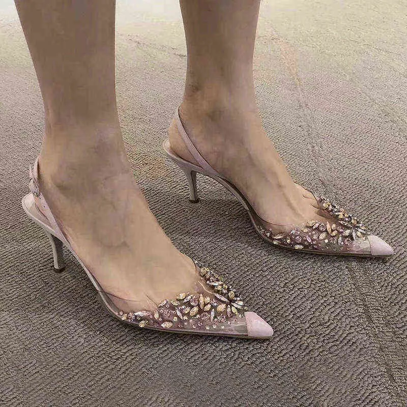 Sandalias Transparentes Tacones Altos Aguja Zapatos Mujeres Boda Diamante Consejo Novedad Verano 220121
