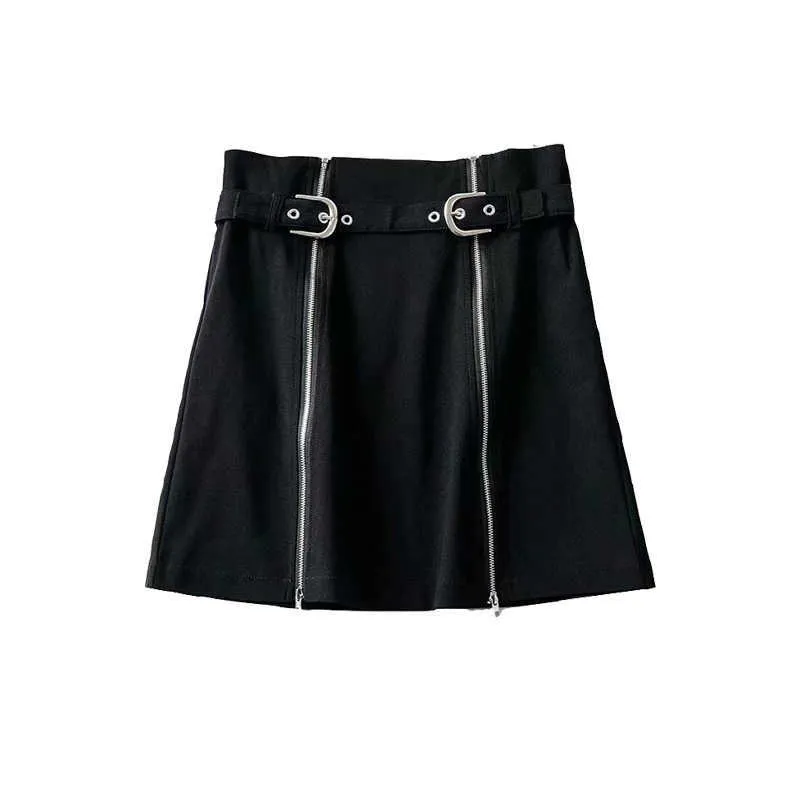 Womengaga осень высокая талия молния тонкий хип-покрытый A-Line Mini сексуальная женская юбка + ремень мода девушка женщина o1bb 210603