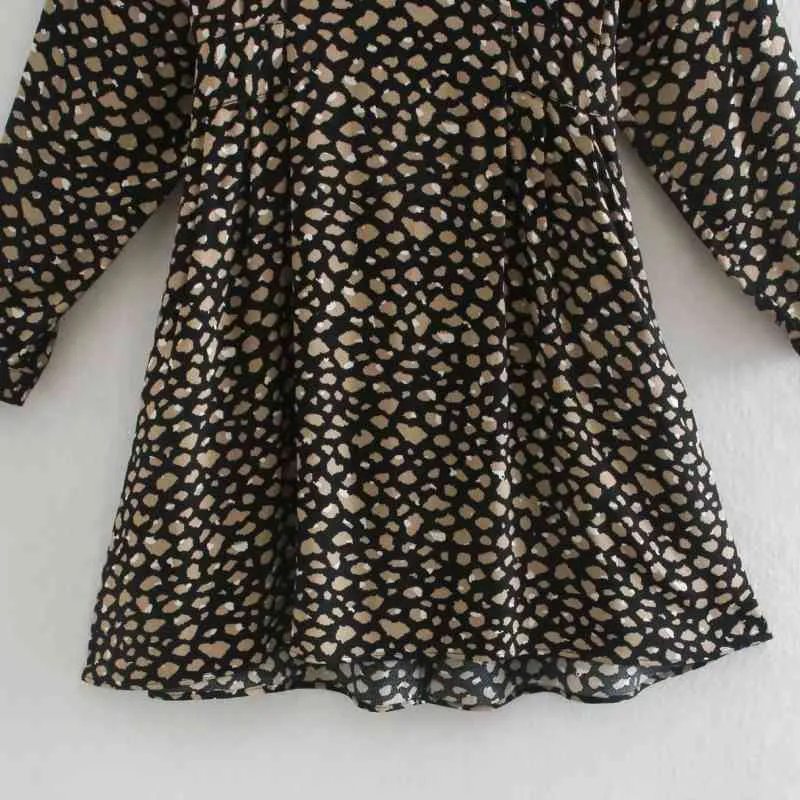 Women Vintage Leopard Print Sashes Loose Mini Dress Female O Neck Long Sleeve Clothes Casual Lady Vestido D6772 210430