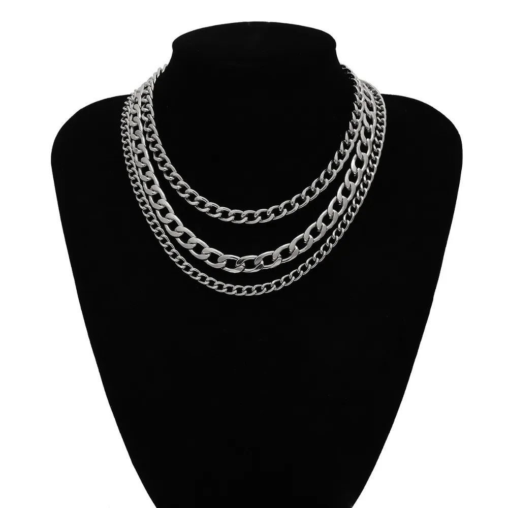 Collier ras du cou en alliage pour femmes, couches de bordure, chaîne cubaine, lien, bijoux Punk réglables 228u