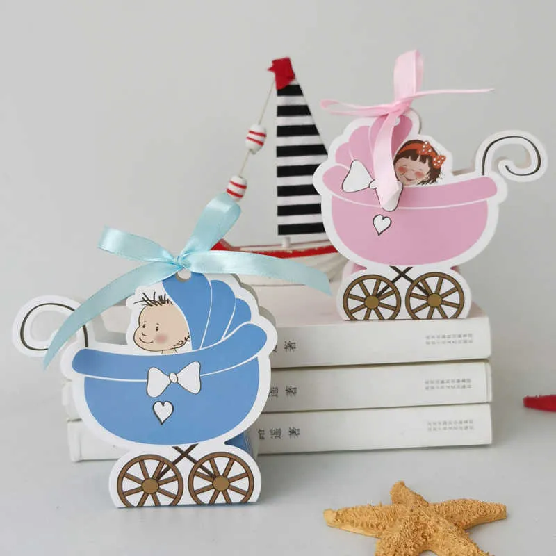 Baby Carriage Candy Gift Box Boys Girls Cookie Biscuit Gift Bag Wedding Dragee Cake Packaging Gift Boxes Wrapping Paper 210724