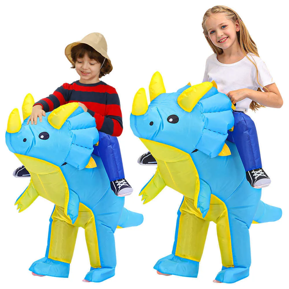 Novos Crianças Inflável Dinossauro Traje Anime Triceratops Party Cosplay traje Terno Carnaval Halloween Traje para criança q0910