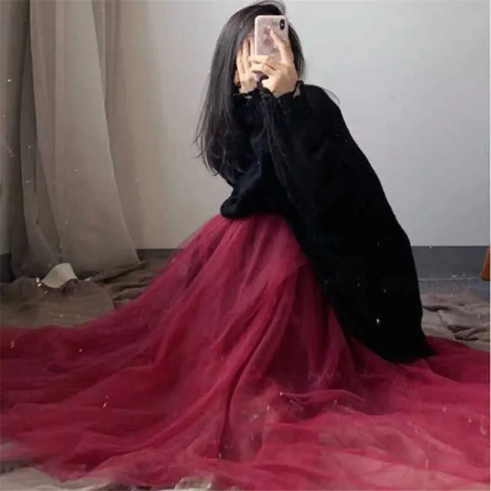 Plus Size Maxi Long Tulle Skirt Women High Waist Ball Gown Skirts Summer Elastic Waist Adult Tutu Skirts Jupe Longue Femme 210619