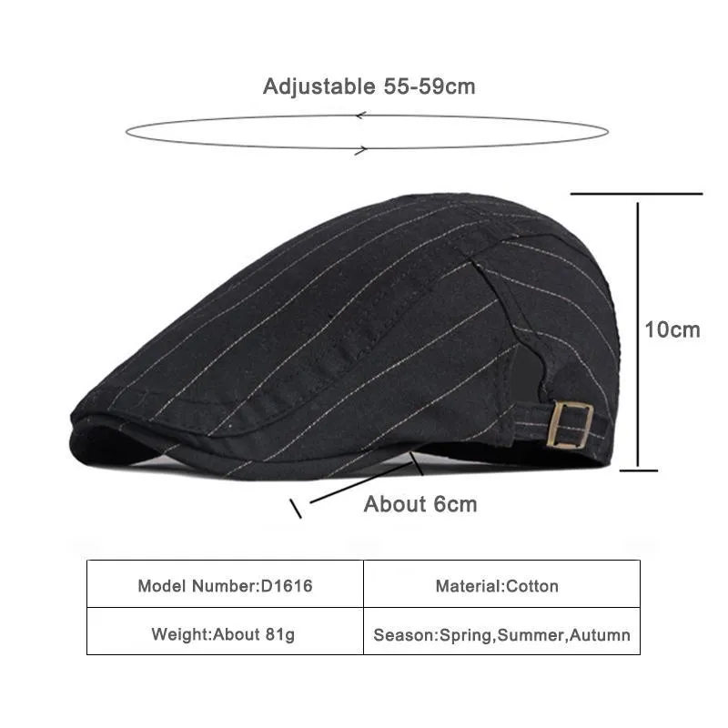 Boinas clásicas a rayas gorras planas para hombres primavera verano visera sombrero con visera fina espiga Sboy gorra mujeres Unisex ajustable