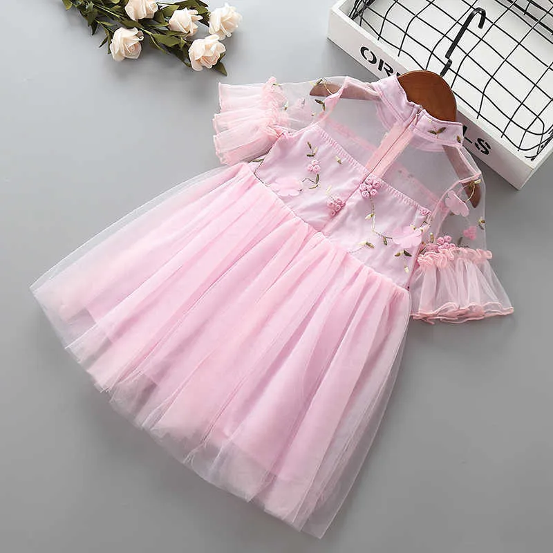 2-7 år högkvalitativ tjej klänning sommar kinesisk spets solid barn barn kläder fest formell prinsessa 210615