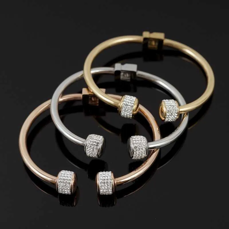 Luxe Vergulde CZ Crystal Dames Armband Rvs Manchet Bangle voor Dames Charm Polsband Sieraden Drop Shipping Q0717