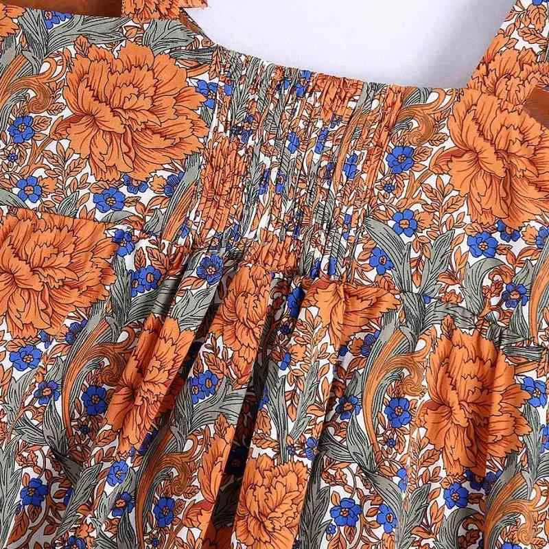 Summer Women Flower Printing Bow Suspender Midi Dress Female Sleeveless Clothes Casual Lady Loose Vestido D7621 210430