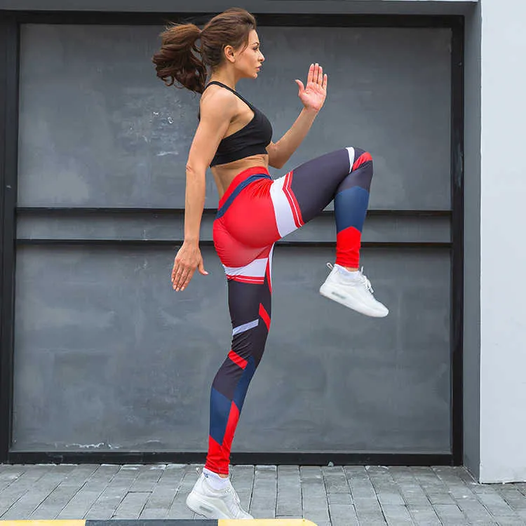 Striped Color Block Patchwork Gym Women Clothing Workout Leggings High Waist Push Up Sport Fitness Pencil Legging 210604