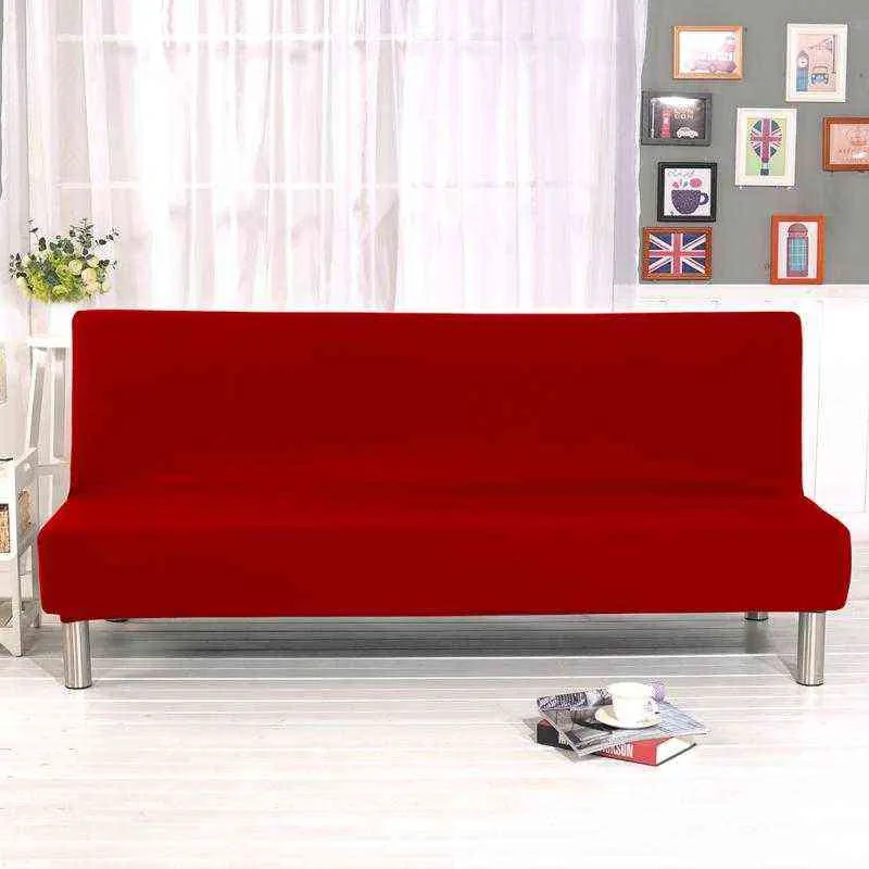 Funda de sofá cama plegable sin brazos Universal, funda ajustada de LICRA colorelástica de Color sólido para decoración del hogar de la sala de estar 211207