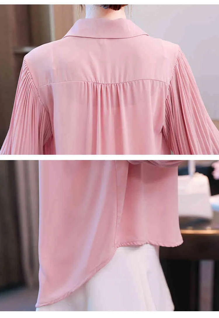 Langarm Umlegekragen Büro Chiffon Bluse Hemd Tops Blusa Bluse Frauen Blusas Mujer De Moda Frauen Kleidung E03 210426