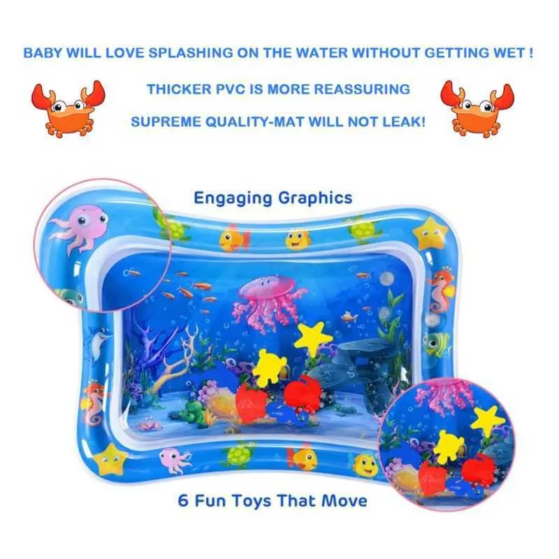 海の動物プリント赤ちゃんの膨脹可能な遊びの遊びマットの幼児のおもちゃのための幼児のおもちゃ水の娯楽遊びの遊びの遊びの親子Inte 210724