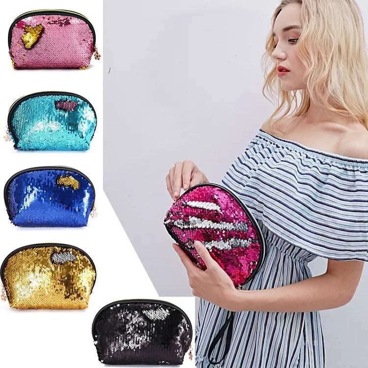 Sirène Paillettes Cosmétique Sac Glitter Maquillage Sacs Bling Shell Pouch Party Embrayage Sacs De Stockage 6 Couleurs Accueil Stockage T2I52124