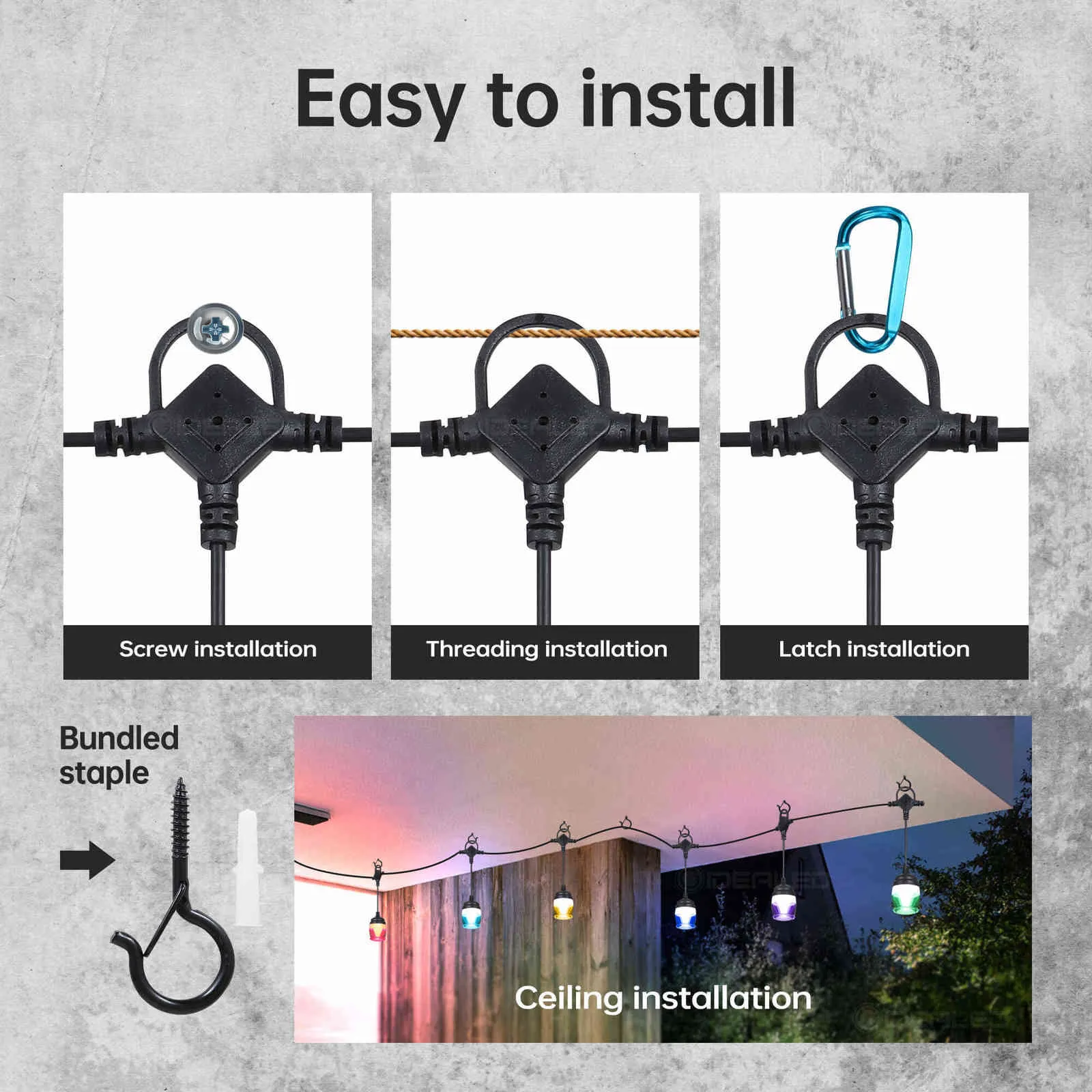 Outdoor RGB LED String Light 12 Bulbs Bluetooth APP Remote Control Atmosphere Night Lamp IP65 11.6M For Garden Wedding Party 211104