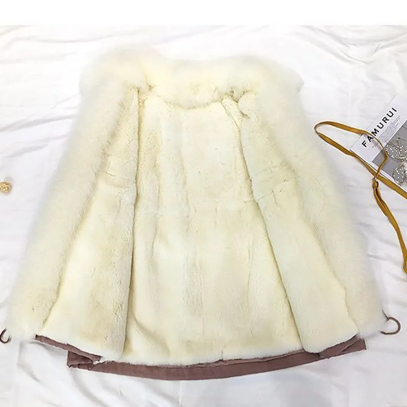 Kış Aşağı Ceket Faux Kürk Kapüşonlu Parkas Sıcak Kalınlığı Ayarlanabilir Bel Kar Palto Doğal Yaka Coat 210510