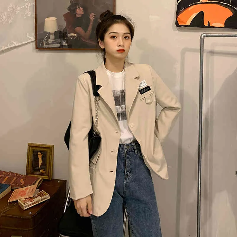 Stylish Korean Women Suit Coat Full Sleeve Single-breasted Tops Casual Fashion Office Ladies Jacket Femme 210513