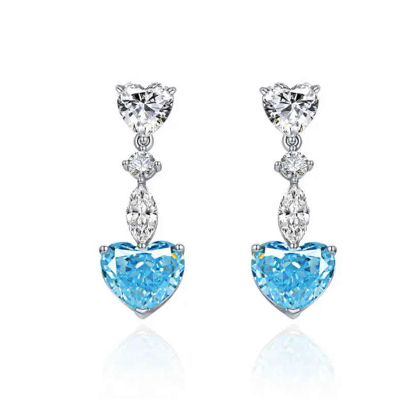 Hjärtarosa diamantörhängen 100% verklig 925 Sterling Silver Party Wedding Drop Dingle Earrings For Women Bridal Engagement Jewelry222C