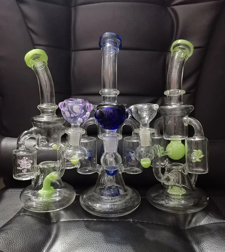 Double Recycler Oil Rigs Dab Rig met Propeller Perc Unieke Bongs Waterpijp Windmolen Perc Quartz Banger Met Converter Of Bowl cheechshop