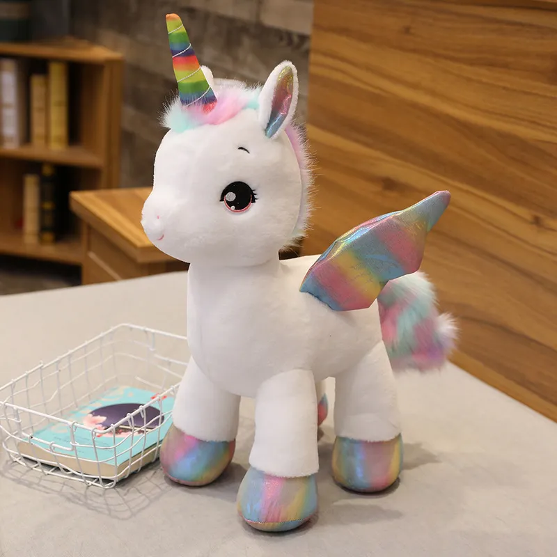 40cm ~80cm Great Unicorn Plush Toy Fantastic Rainbow Glowing Wings Stuffed Unicornio Doll for Girl Unique Horn Colorful Feet 220304