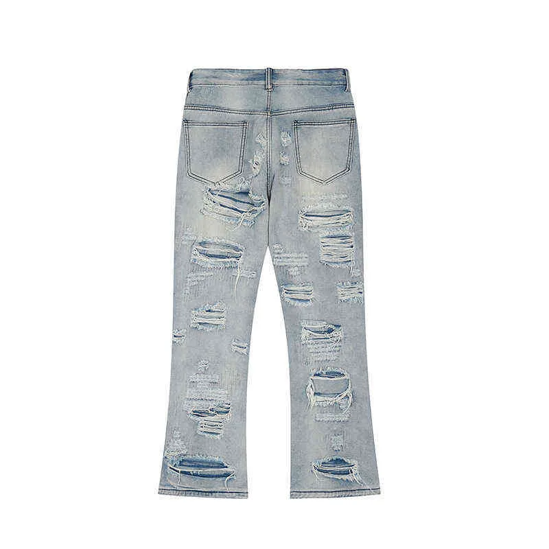 UNCLEDONJM High Street zerrissene Jeans Hip Hop Plissee Flare Hosen für Männer Kpop Kleidung Denim E083 211108