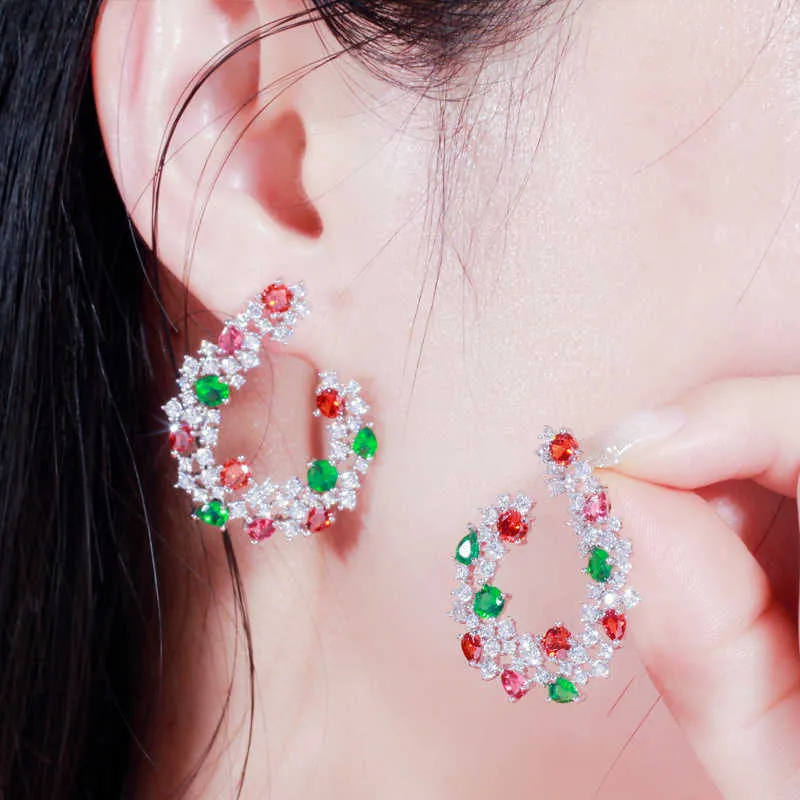 Haute Qualité design de marque Multi rouge vert zircone cubique Big goutte boucles d'oreilles de mode bijoux de mode pour femmes CZ617 210714